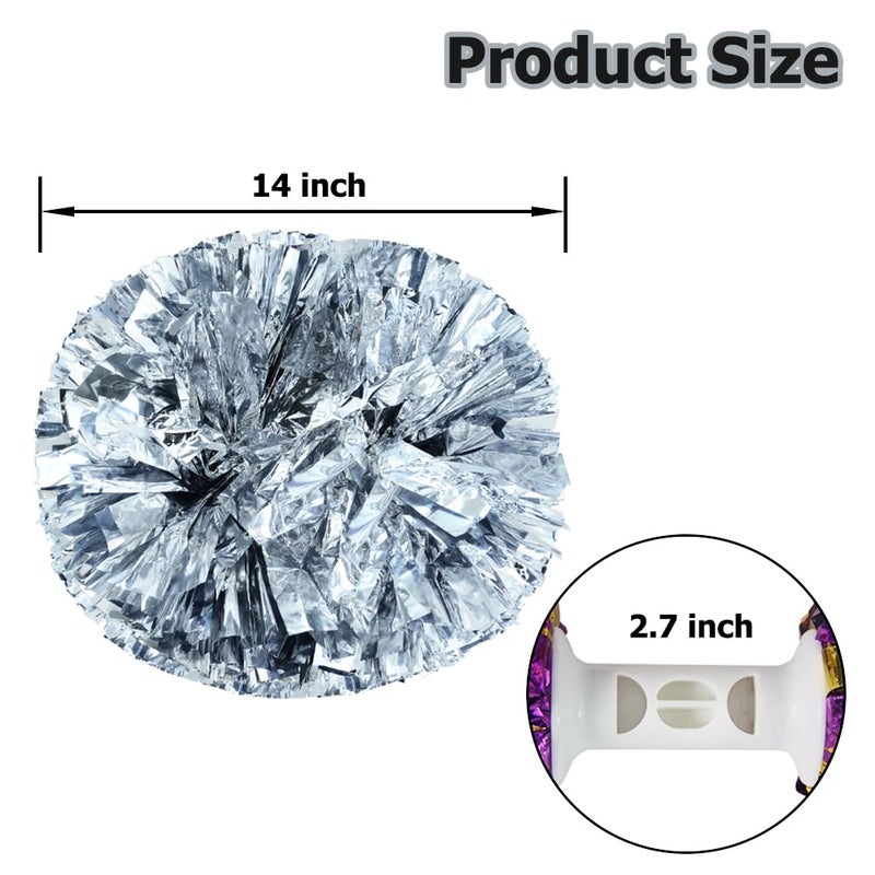 Hooshing 2PCS Silver Pom Poms Cheerleading with Baton Handle for Team Spirit School Sports Dance Cheering - Image 2